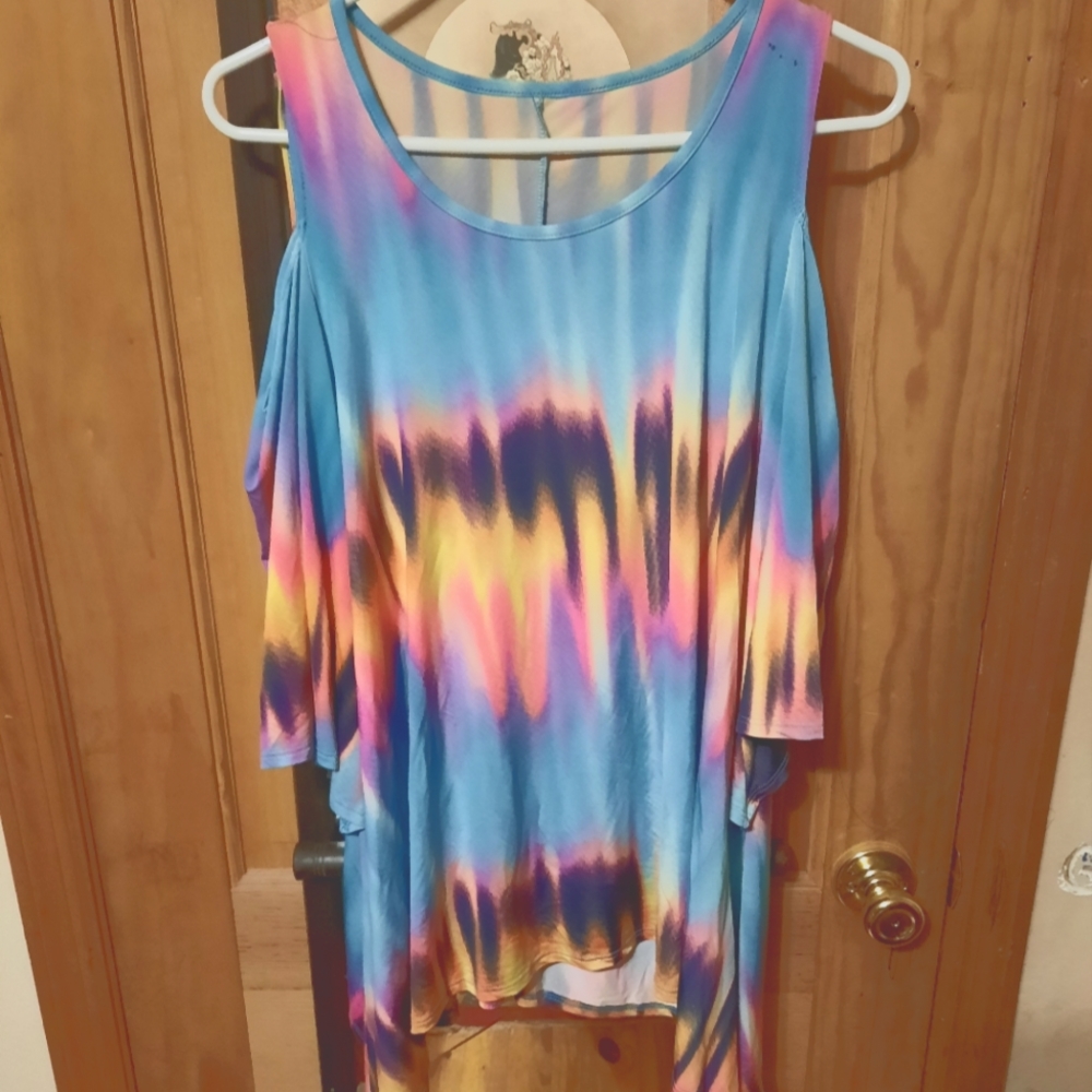 Pastel Cold Shoulder Tunic Top Plus Size 2XL